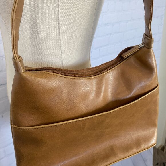 Vintage 90s Croft & Barrow Tan Brown Faux Leather Shoulder Bag Purse - Picture 2 of 12